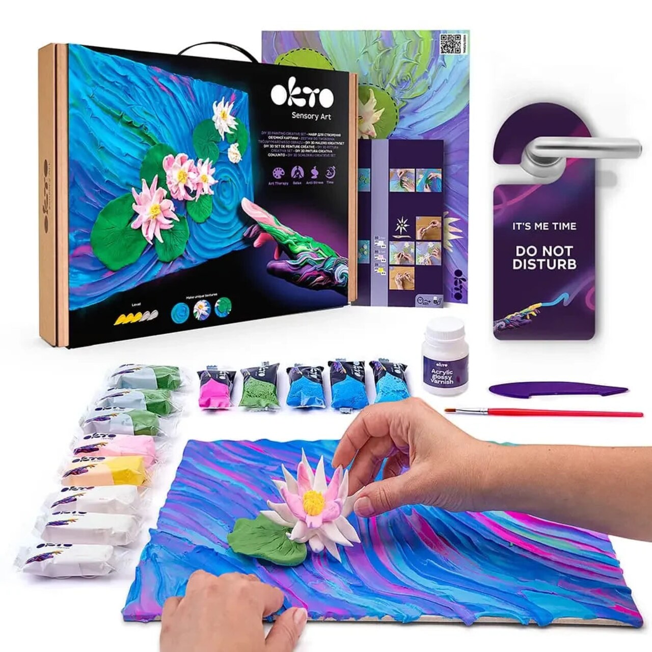 OKTO | DIY 3D Creative Air Dry Clay | 3D Painting natural canvas set | Famous Masterpieces ”Water lilies” | 11.8x15.7 in